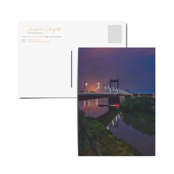 Manfred Bellingrodt - Postkarte - Duisburg - Friedrich-Ebert-Brücke bei Nacht - Ruhrort Night #001